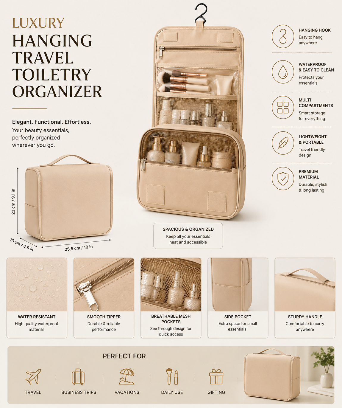 Luxury Hanging Travel Toiletry Organizer