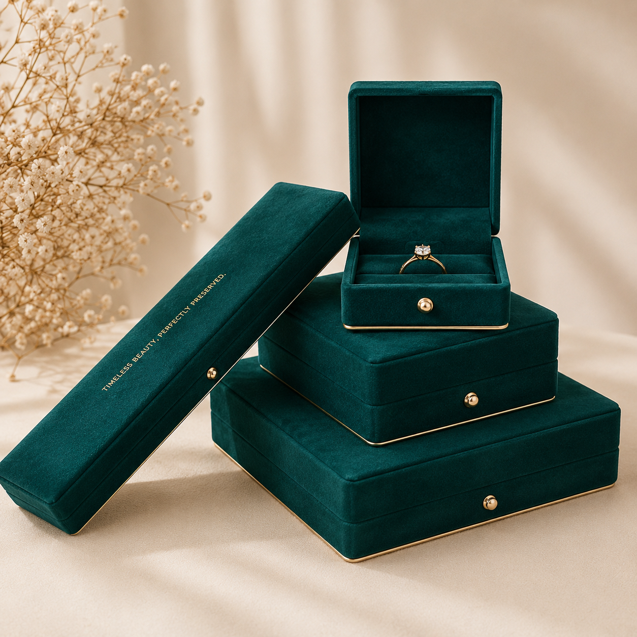 Emerald Velvet Ring Box