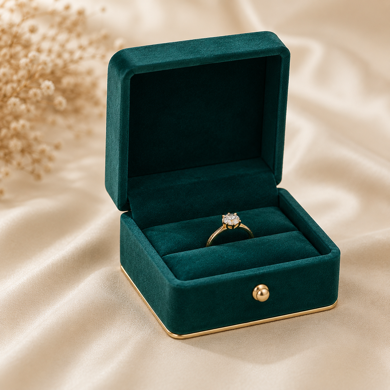 Emerald Velvet Ring Box