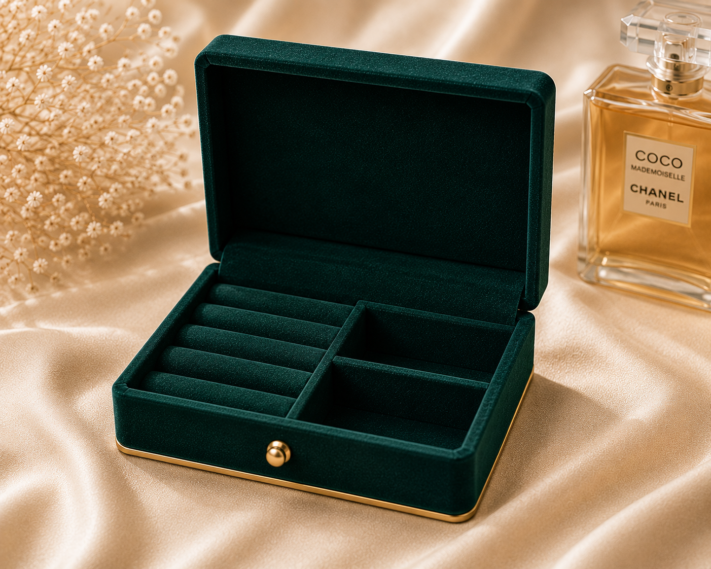 Emerald Velvet Ring Box